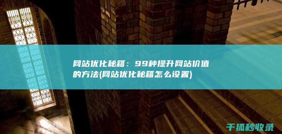 网站优化秘籍：99种提升网站价值的方法 (网站优化秘籍怎么设置)